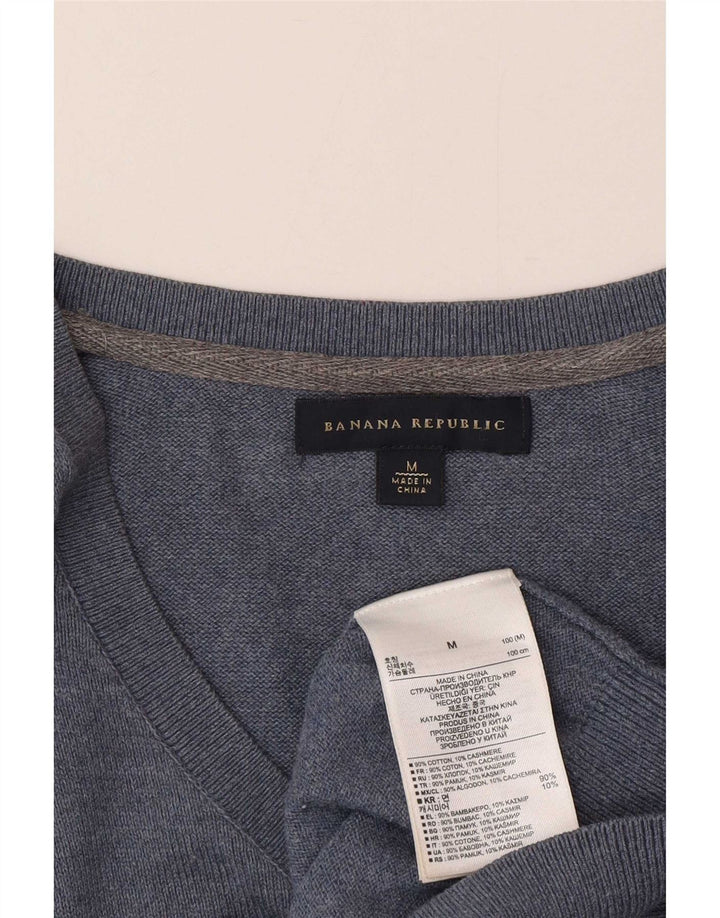Banana Republic Mens V-Neck Jumper Sweater Medium Blue Cotton