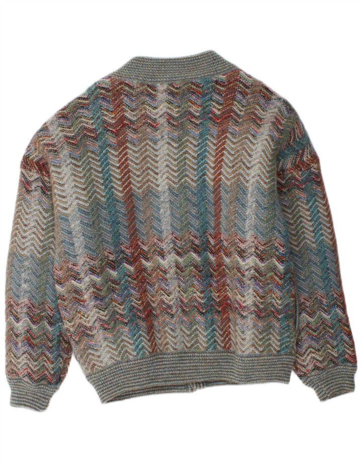 Vintage Mens Knit Bomber Jacket IT 50 Large Multicoloured Chevron Wool