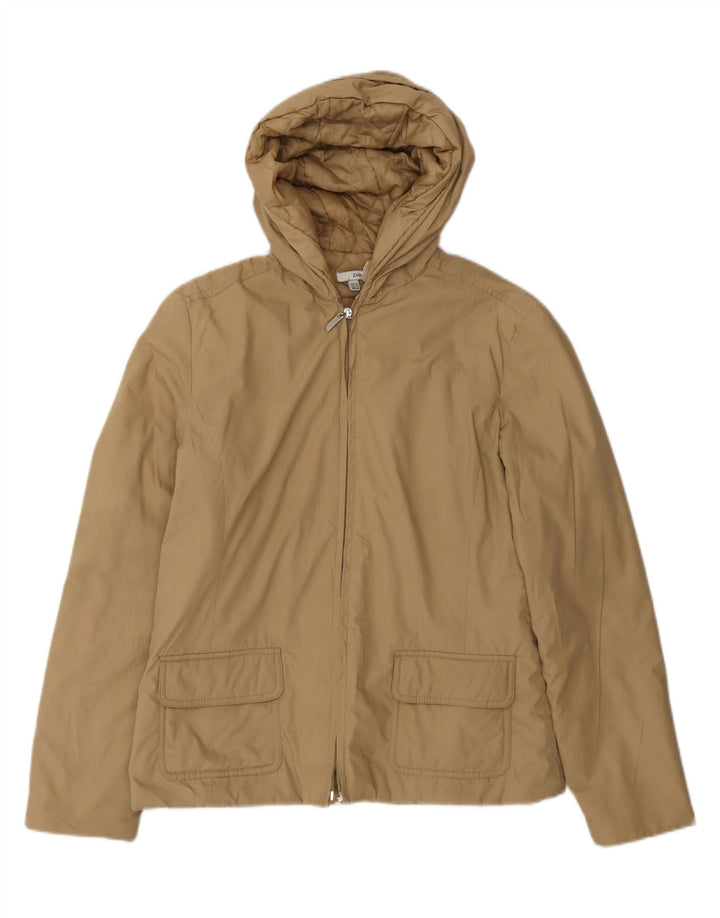 Zara Womens Hooded Bomber Jacket UK 14 Medium Beige Polyester