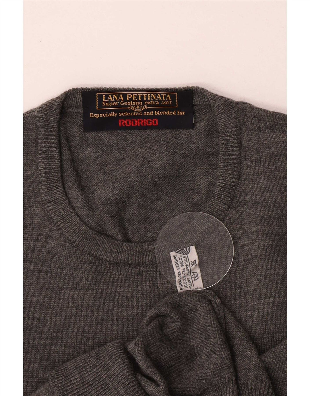 Rodrigo Mens Crew Neck Jumper Sweater IT 52 Large Grey Virgin Wool