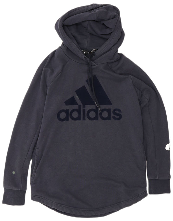 Adidas Womens Graphic Hoodie Jumper UK 12/14 Medium Navy Blue Cotton