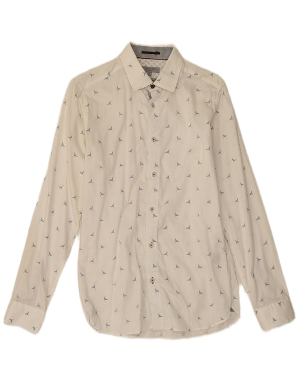 Ted Baker Mens Abstract Pattern Shirt Size 2 Small White Cotton