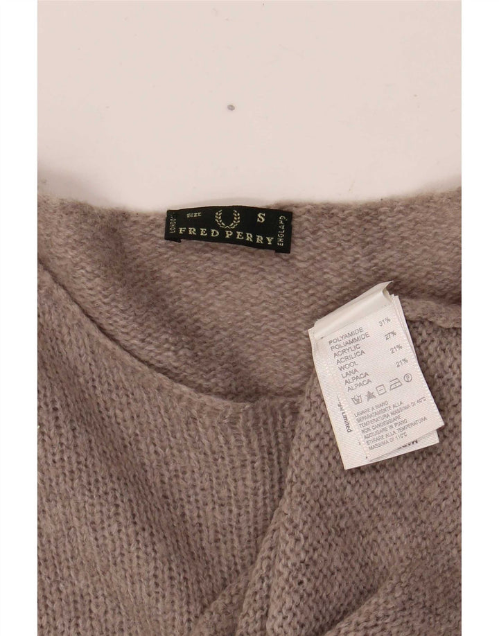 Fred Perry Womens Boat Neck Jumper Sweater UK 10 Small Grey Polyamide
