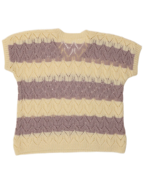 VINTAGE Womens Crop Short Sleeve V-Neck Jumper Sweater UK 16 Large Purple