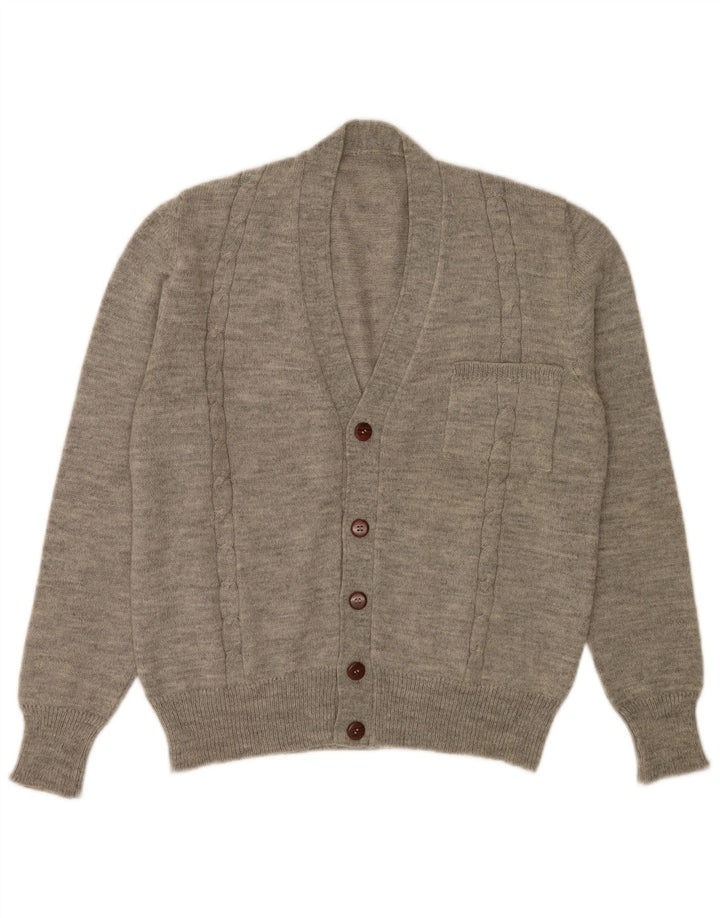 Vintage Mens Cardigan Sweater Medium Grey Flecked