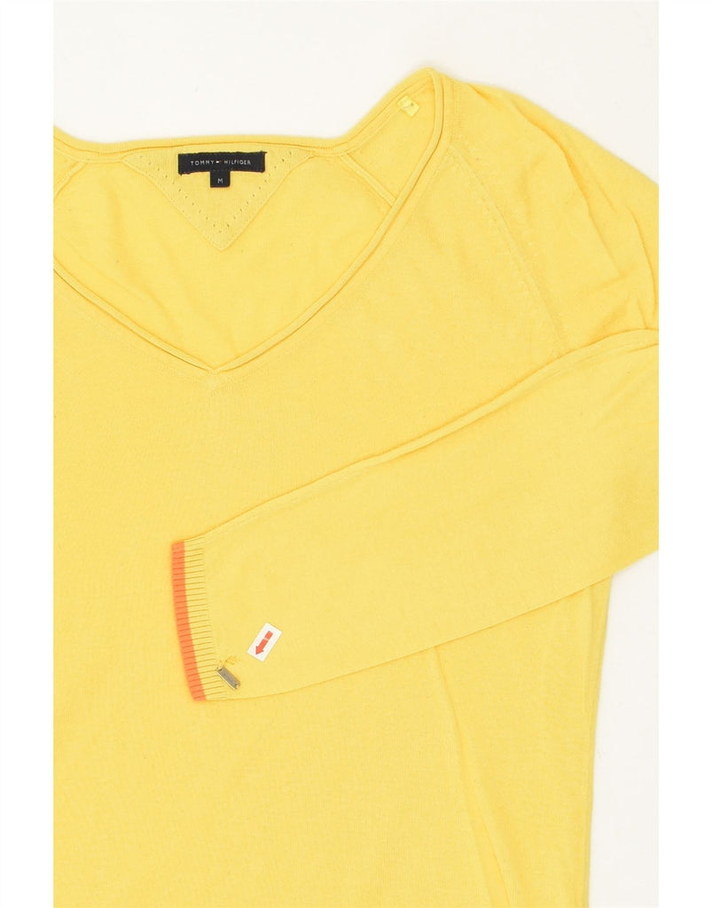 TOMMY HILFIGER Womens V-Neck Jumper Sweater UK 14 Medium Yellow Cotton | Vintage Tommy Hilfiger | Thrift | Second-Hand Tommy Hilfiger | Used Clothing | Messina Hembry 