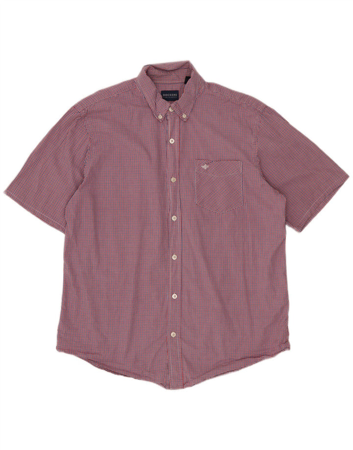 Dockers Mens Short Sleeve Shirt Medium Red Gingham Cotton
