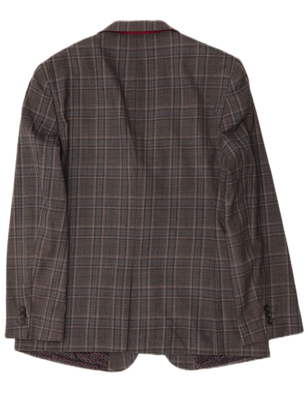 Ted Baker Mens Long 2 Button Blazer Jacket UK 44 2XL Grey Check Wool