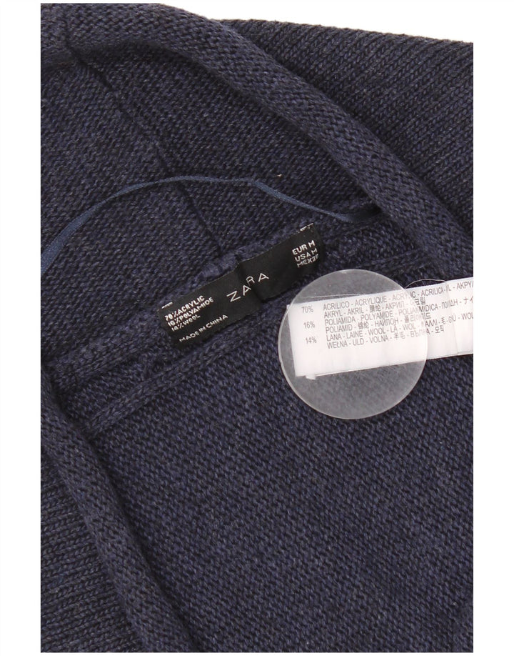 Zara Womens Cardigan Sweater UK 14 Medium Navy Blue Acrylic