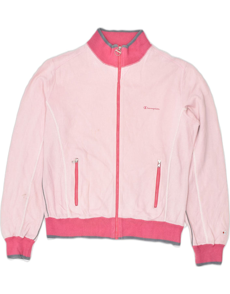 CHAMPION Womens Tracksuit Top Jacket UK 14 Medium Pink Colourblock Cotton | Vintage | Thrift | Second-Hand | Used Clothing | Messina Hembry 