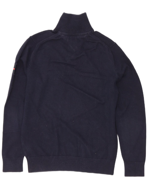 Tommy Hilfiger Mens Zip Neck Jumper Sweater Medium Navy Blue Colourblock
