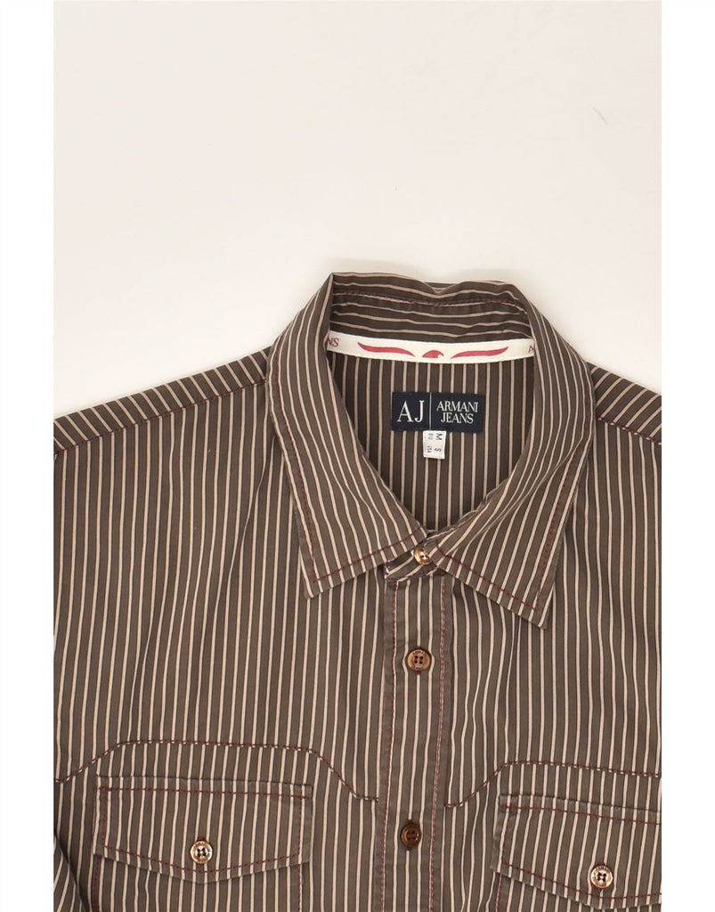 ARMANI Mens Graphic Shirt Medium Brown Striped Cotton | Vintage Armani | Thrift | Second-Hand Armani | Used Clothing | Messina Hembry 