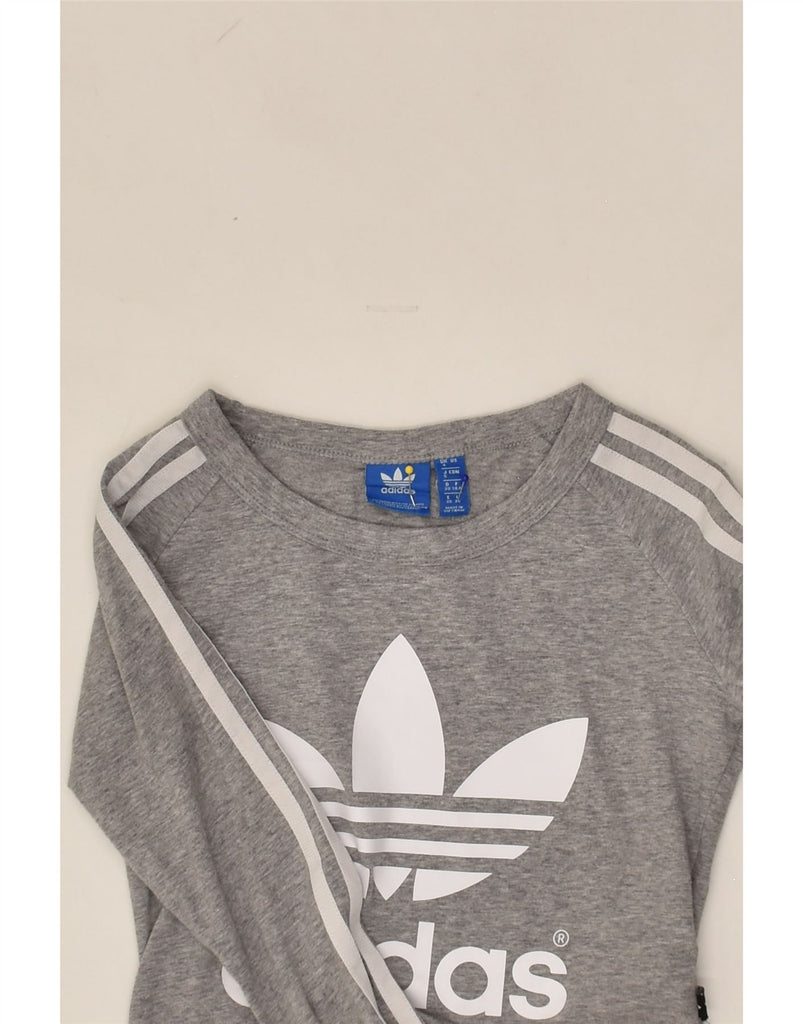 ADIDAS Womens Graphic Crop Top UK 4 XS Grey Cotton | Vintage Adidas | Thrift | Second-Hand Adidas | Used Clothing | Messina Hembry 