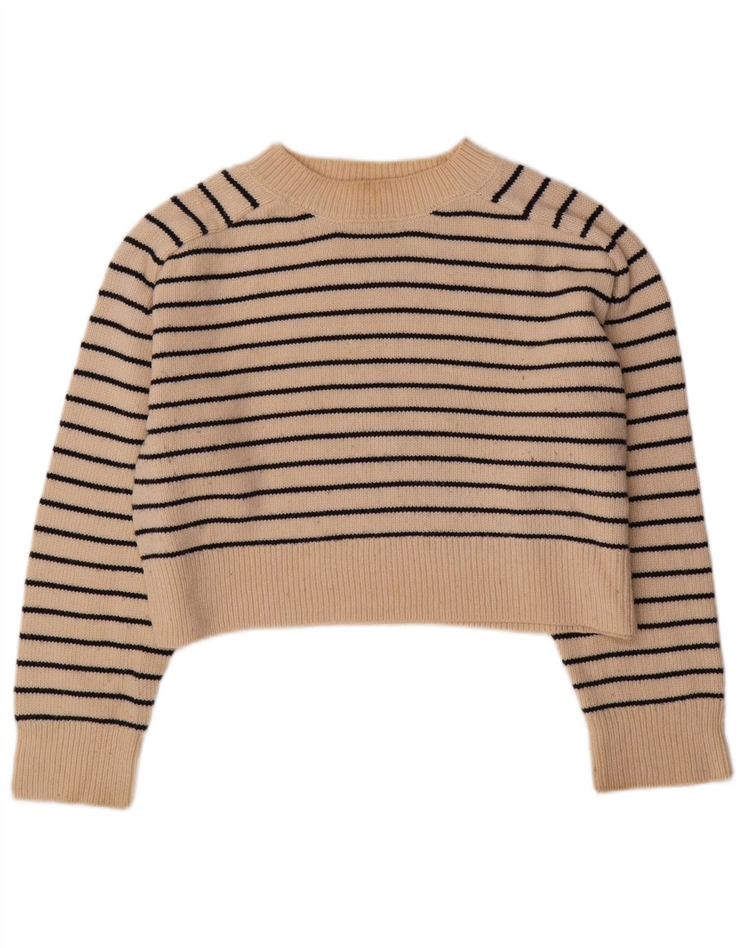 ZARA Womens Crop Boat Neck Jumper Sweater UK 10 Small Off White Striped