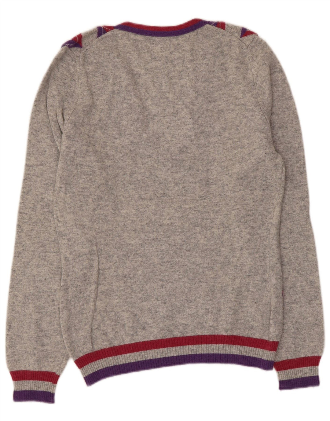 Sisley Womens V-Neck Jumper Sweater UK 10 Small Grey Argyle/Diamond