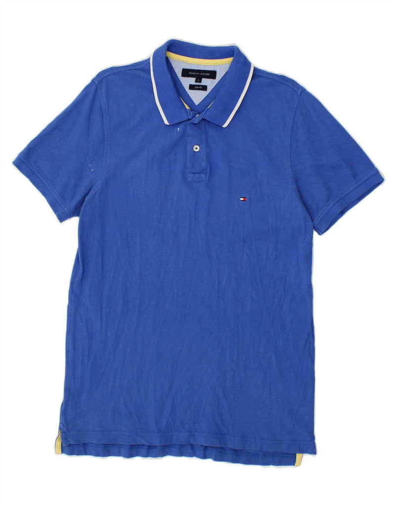 TOMMY HILFIGER Mens Slim Fit Polo Shirt Large Blue Cotton | Vintage Tommy Hilfiger | Thrift | Second-Hand Tommy Hilfiger | Used Clothing | Messina Hembry 