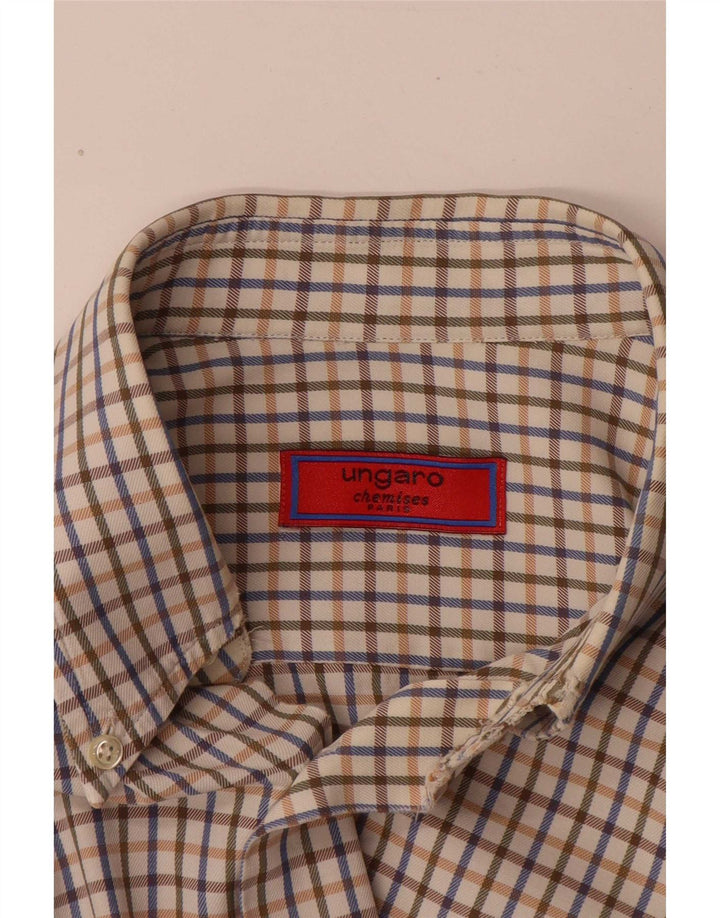 Ungaro Mens Classic Fit Shirt XL Beige Check