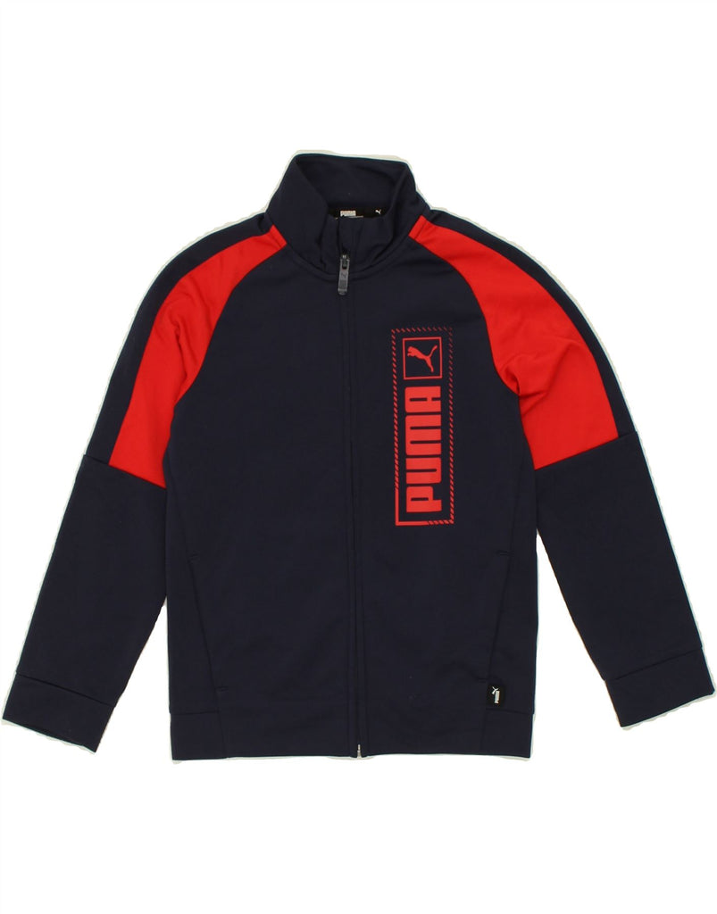 PUMA Boys Graphic Tracksuit Top Jacket 7-8 Years Navy Blue Colourblock | Vintage Puma | Thrift | Second-Hand Puma | Used Clothing | Messina Hembry 