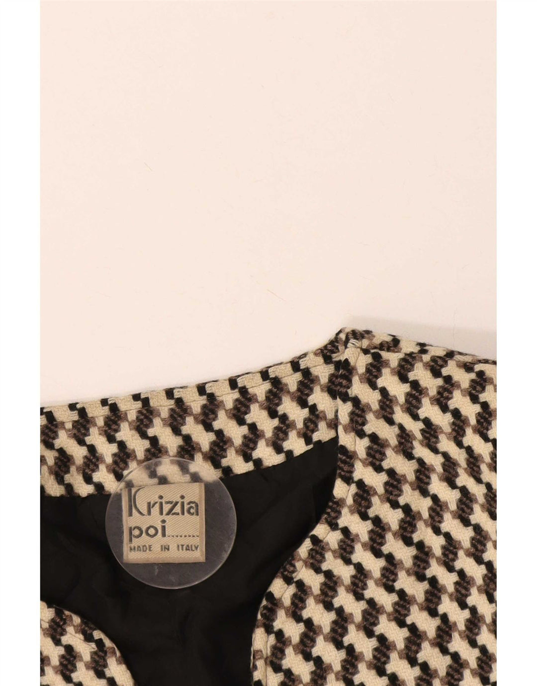 Poi By Krizia Womens Crop Blazer Jacket IT 40 Small Beige Houndstooth