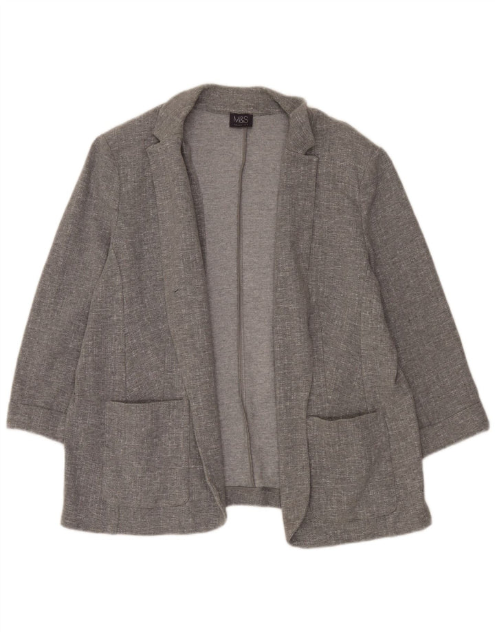 Marks & Spencer Womens 3/4 Sleeve Open Blazer Jacket UK 20 2XL Grey Cotton