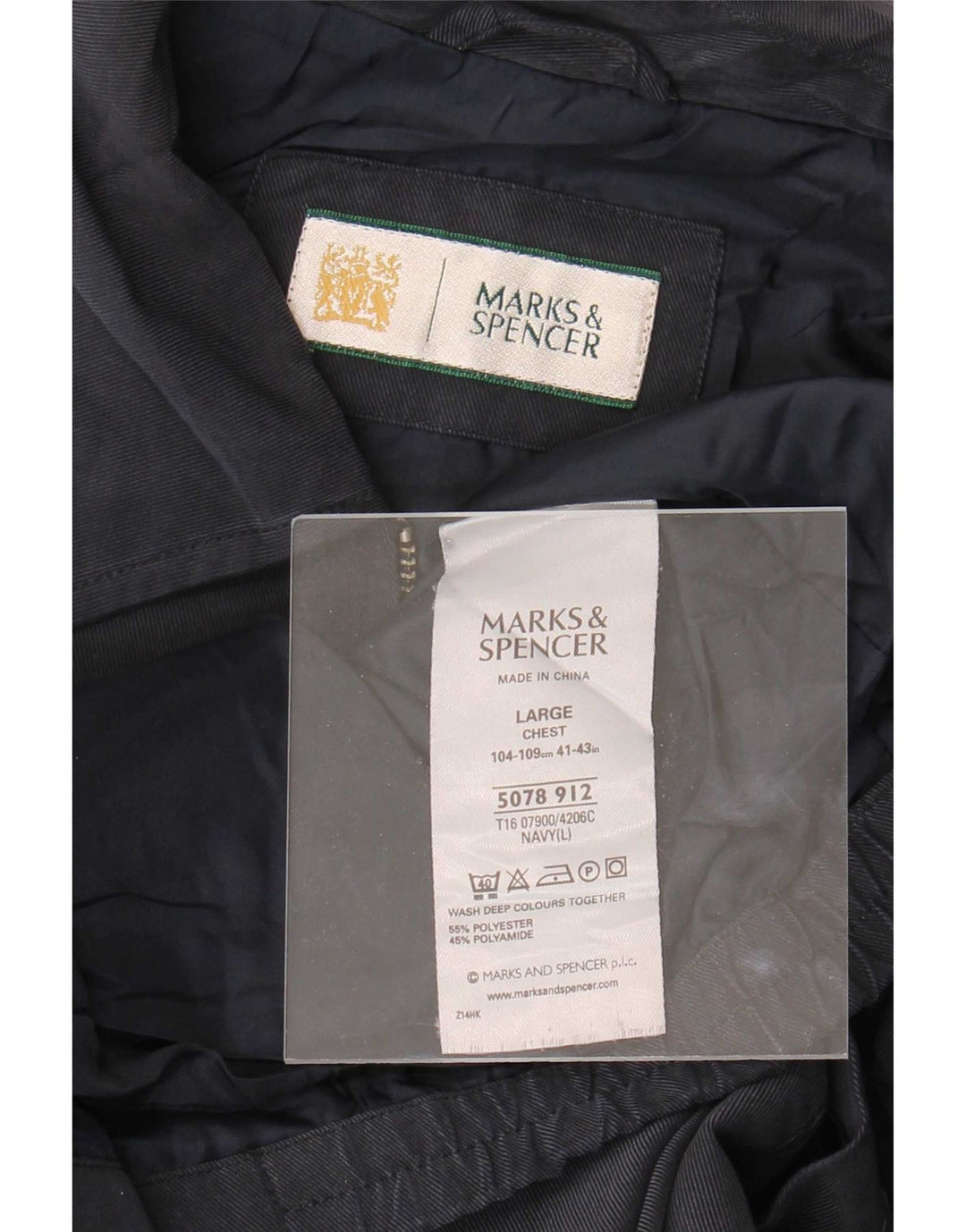 Marks & Spencer Mens Bomber Jacket UK 40 Large Navy Blue Polyester
