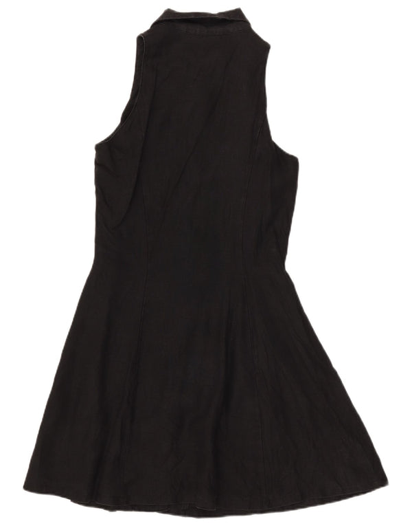Benetton Womens Sleeveless A-Line Dress IT 44 Medium Black Linen