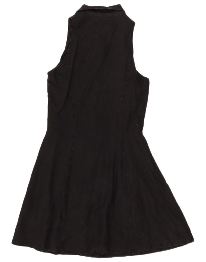 Benetton Womens Sleeveless A-Line Dress IT 44 Medium Black Linen