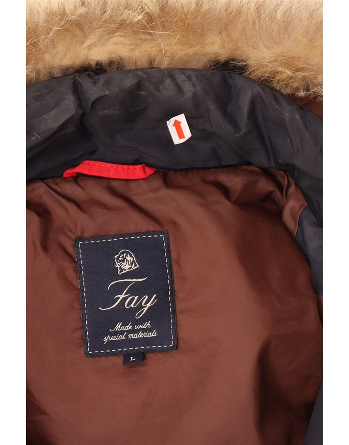 FAY Mens Hooded Padded Jacket UK 40 Large Navy Blue Polyester