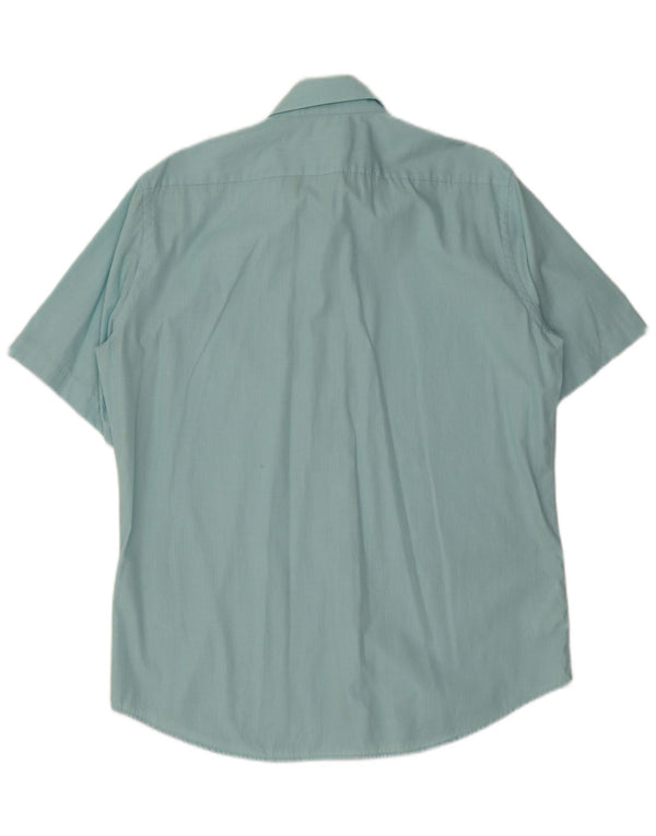 Hugo Boss Mens Short Sleeve Shirt Size 42 16 1/2 Large Turquoise Cotton