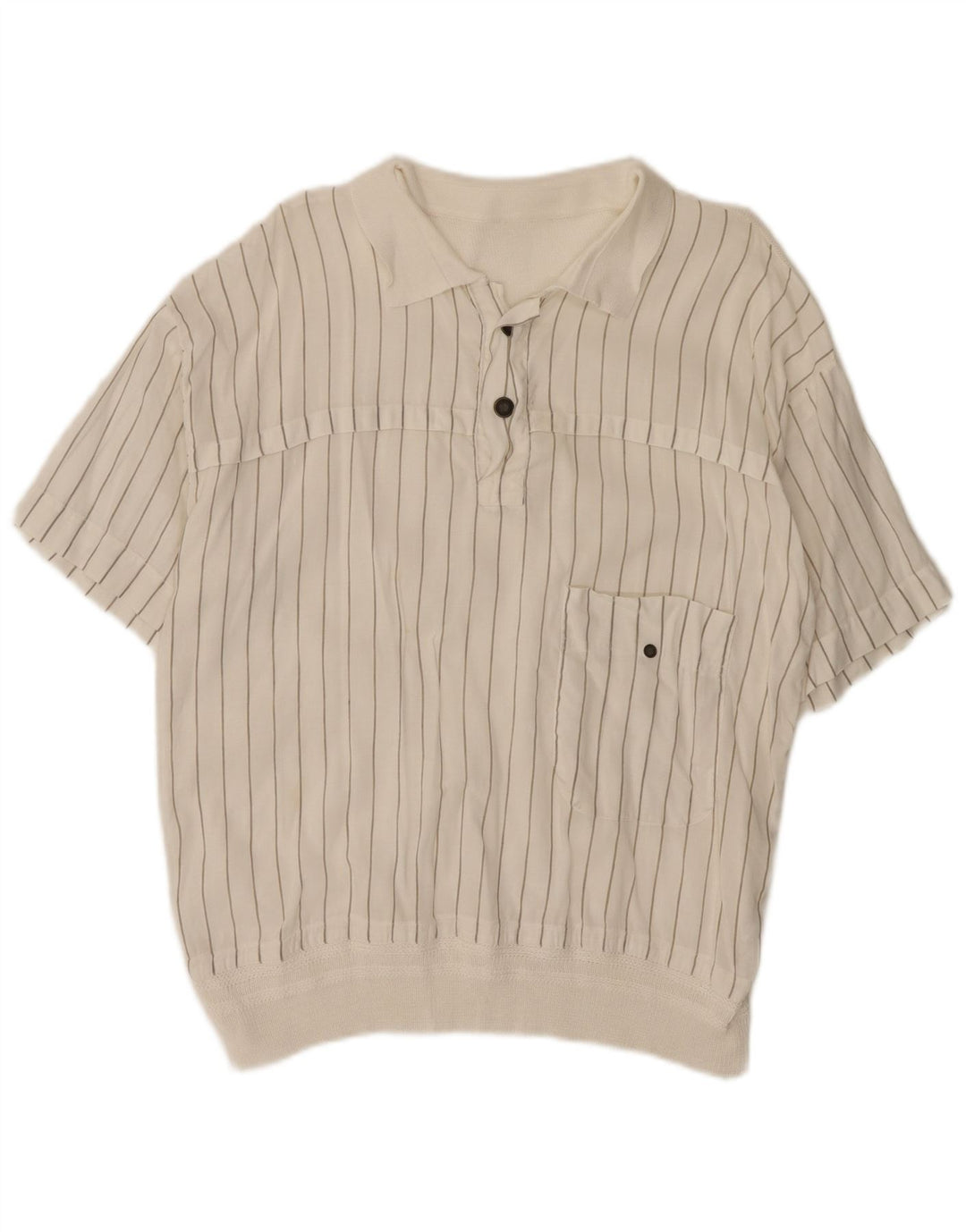 Vintage Mens Short Sleeve Pullover Shirt Small White Striped