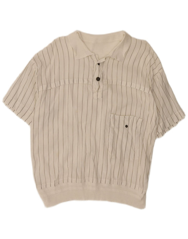 Vintage Mens Short Sleeve Pullover Shirt Small White Striped