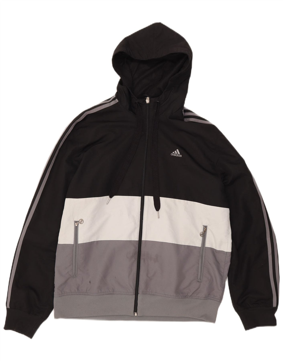 Adidas Mens Hooded Tracksuit Top Jacket Medium Black Colourblock Polyester