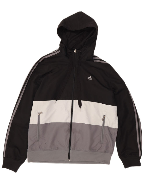 Adidas Mens Hooded Tracksuit Top Jacket Medium Black Colourblock Polyester