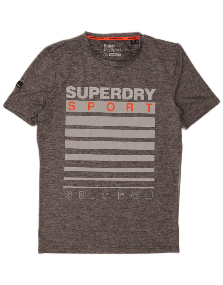 Superdry Mens Graphic T-Shirt Top XL Grey Flecked