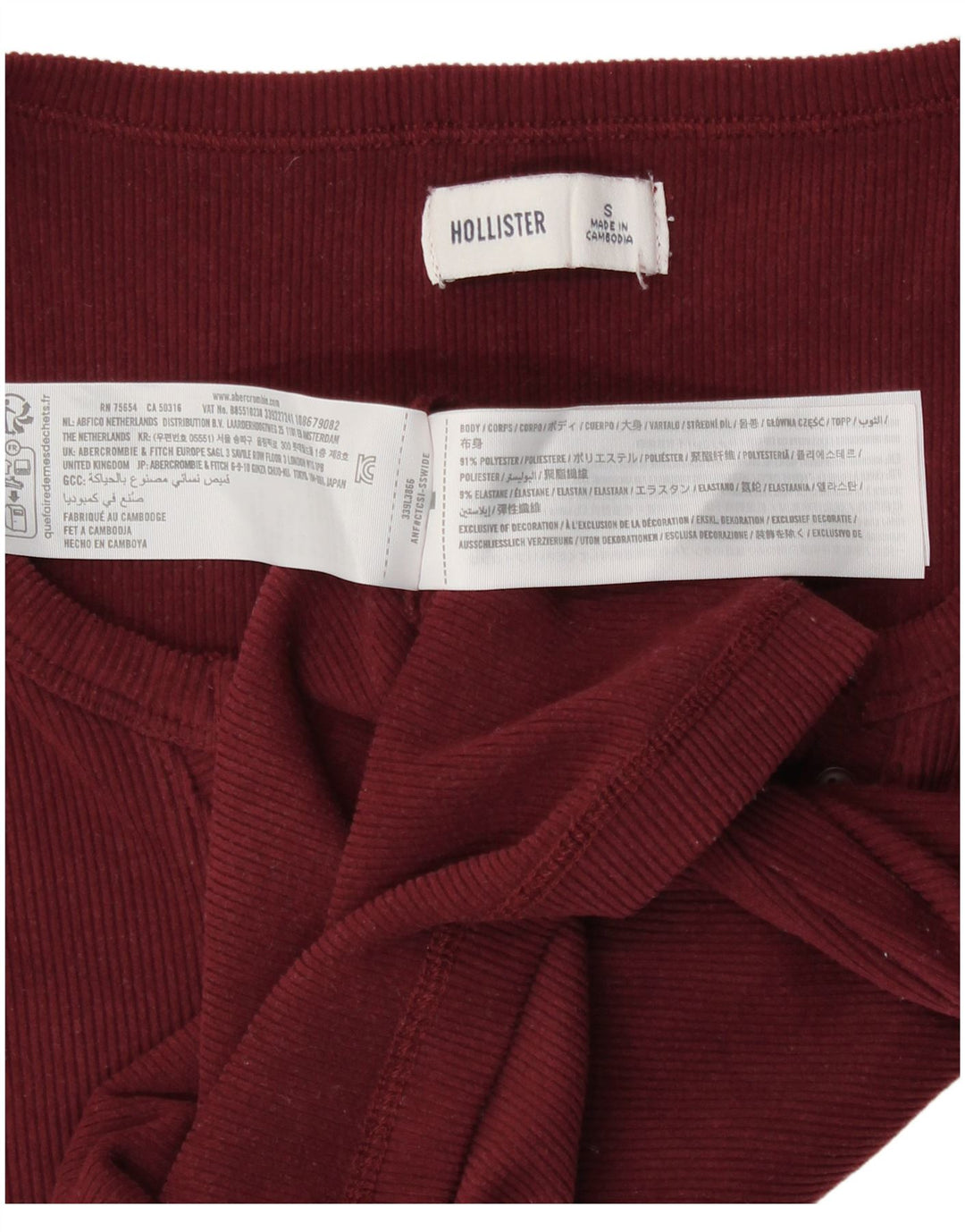 Hollister Womens Crop Top Long Sleeve UK 8 Small Burgundy Polyester