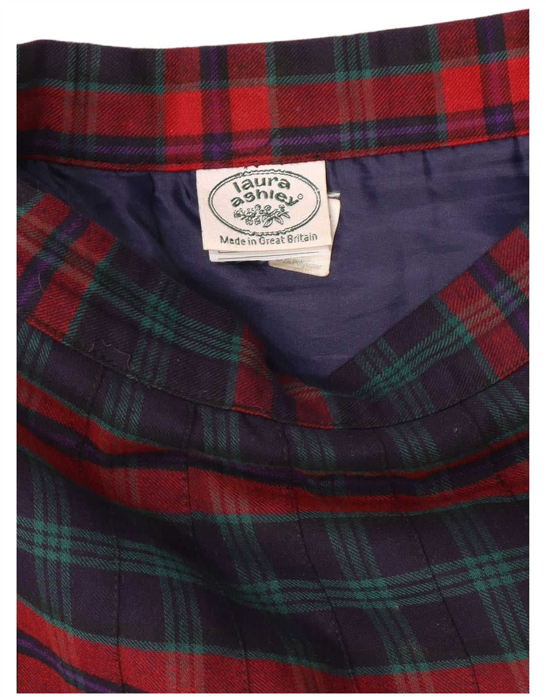 LAURA ASHLEY Womens High Waist Pleated Skirt W26 Small  Navy Blue Plaid