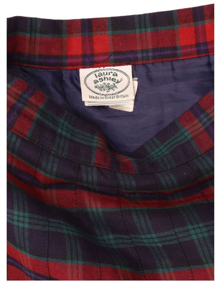 LAURA ASHLEY Womens High Waist Pleated Skirt W26 Small  Navy Blue Plaid