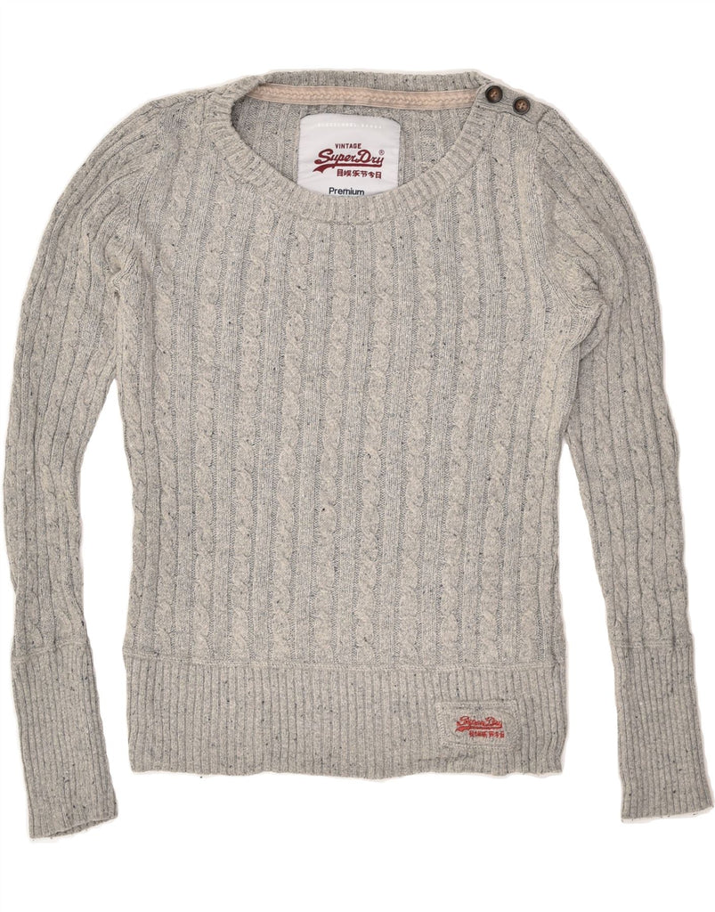 SUPERDRY Womens Boat Neck Jumper Sweater UK 12 Medium Grey Cotton | Vintage Superdry | Thrift | Second-Hand Superdry | Used Clothing | Messina Hembry 