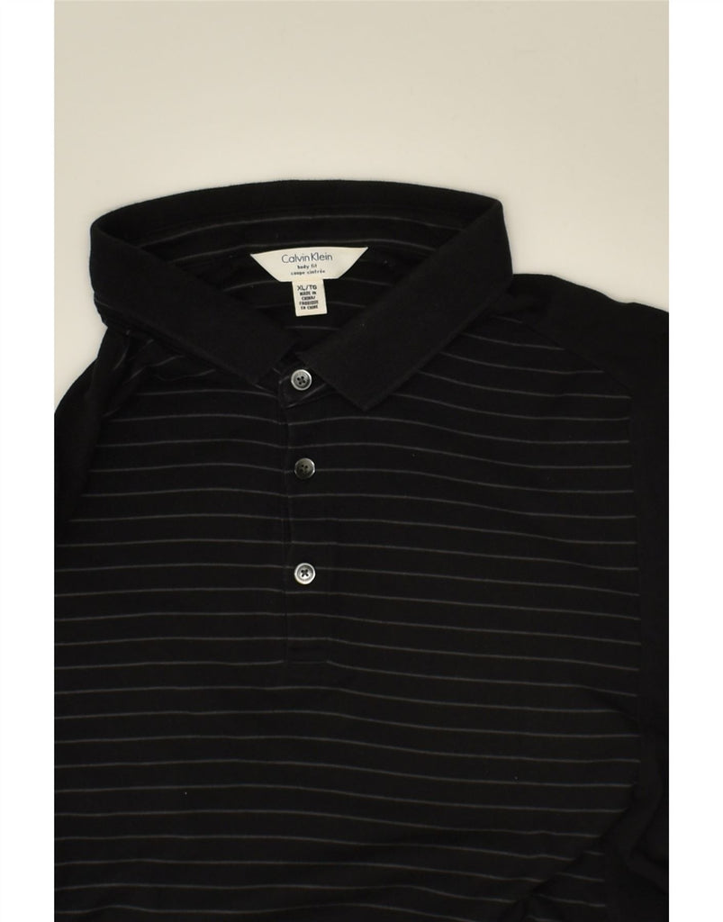 CALVIN KLEIN Mens Body Fit Polo Shirt XL Black Striped | Vintage Calvin Klein | Thrift | Second-Hand Calvin Klein | Used Clothing | Messina Hembry 