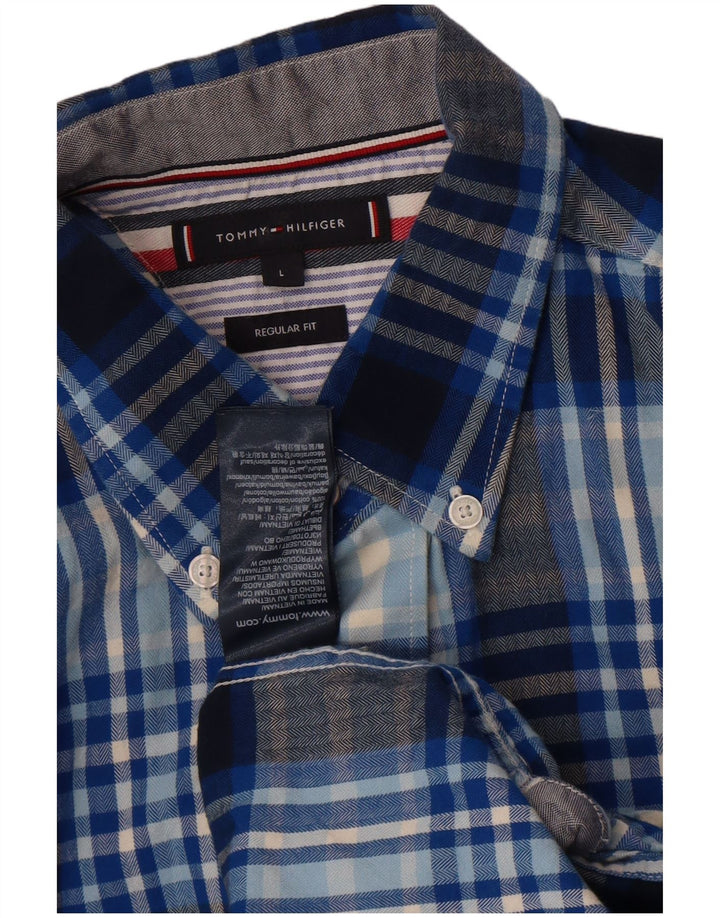 Tommy Hilfiger Mens Regular Fit Shirt Large Blue Plaid Cotton