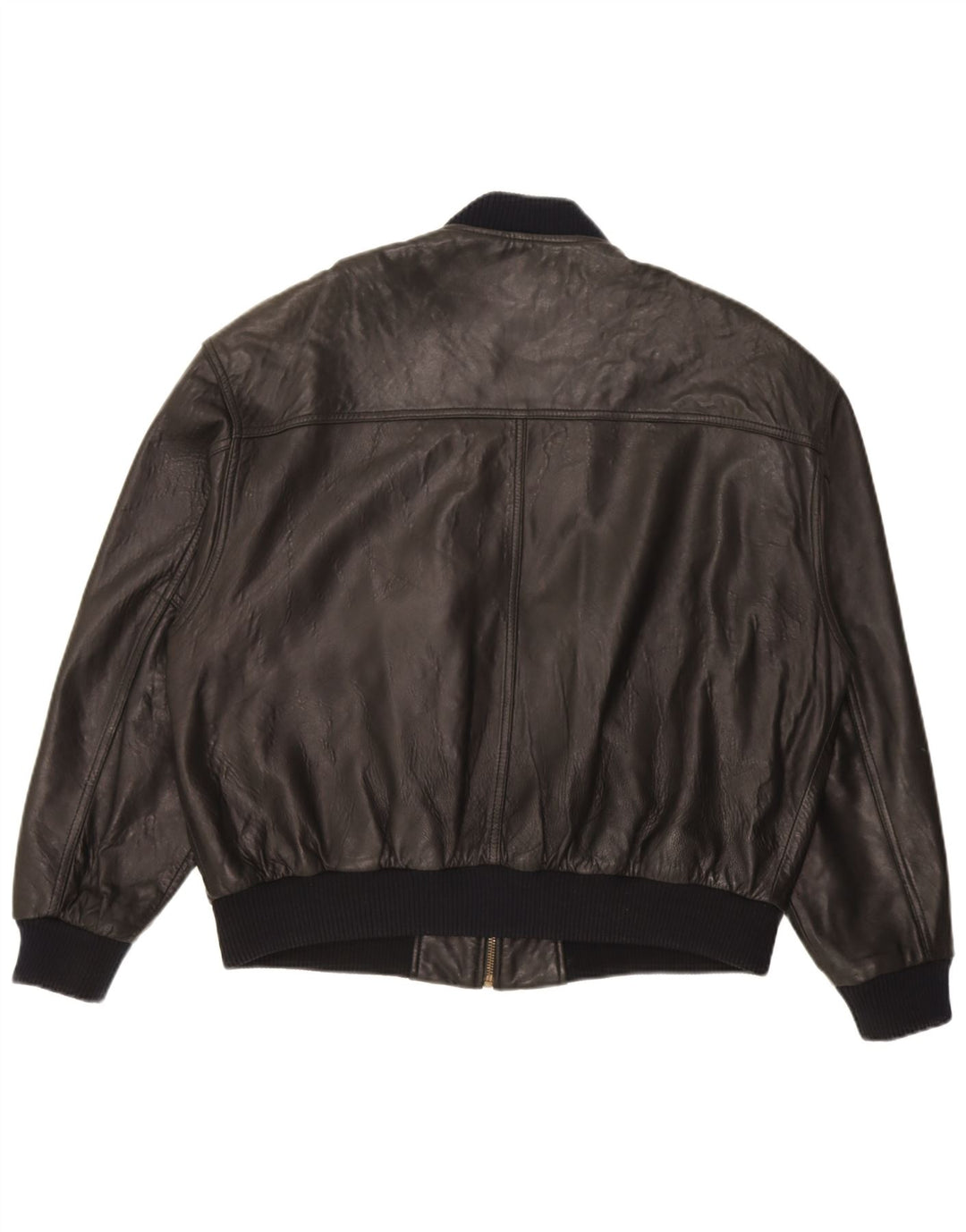 Trapper Mens Bomber Leather Jacket UK 46 3XL Black Leather