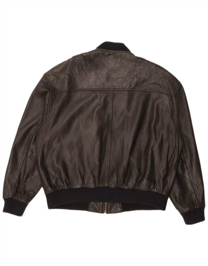 Trapper Mens Bomber Leather Jacket UK 46 3XL Black Leather