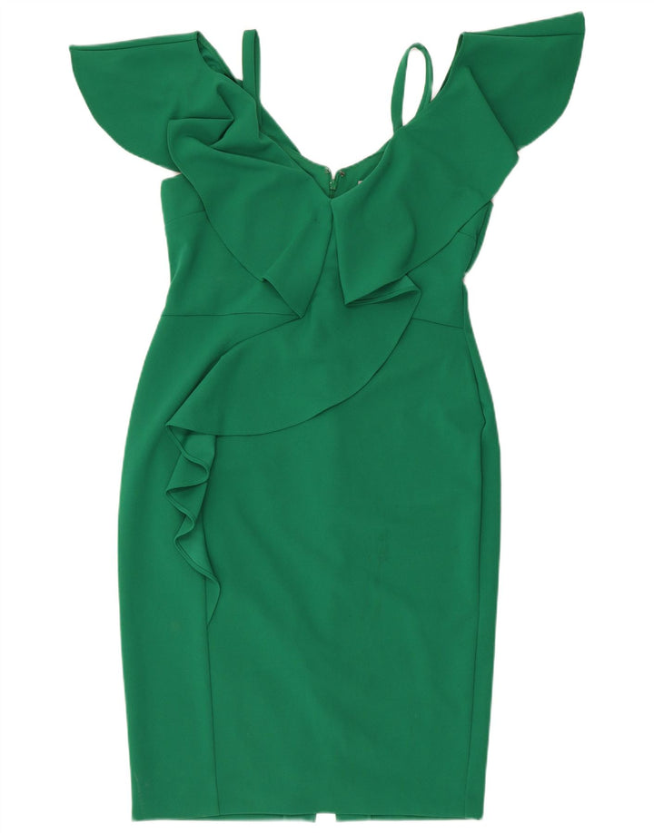 Coast Womens Ruffle Front Bodycon Dress UK 14 Medium Green Polyester