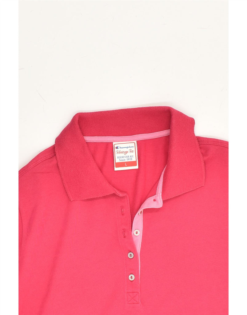 CHAMPION Womens Heritage Fit Polo Shirt UK 14 Large Red Cotton | Vintage Champion | Thrift | Second-Hand Champion | Used Clothing | Messina Hembry 