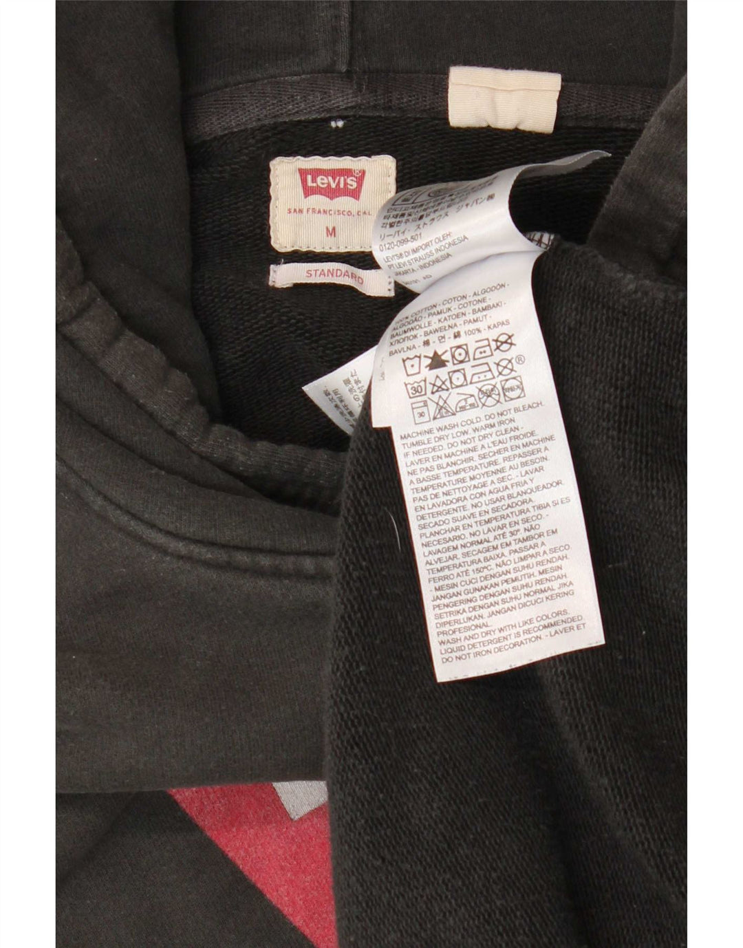 Levi's Mens Standard Graphic Hoodie Jumper Medium Black Cotton