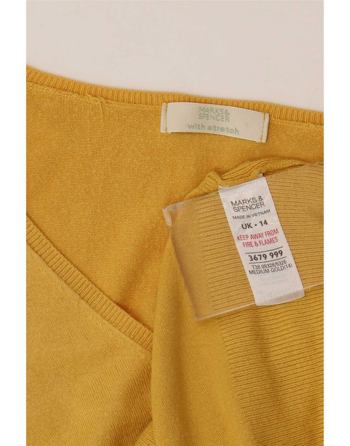 Marks & Spencer Womens V-Neck Jumper Sweater UK 14 Medium Yellow Viscose