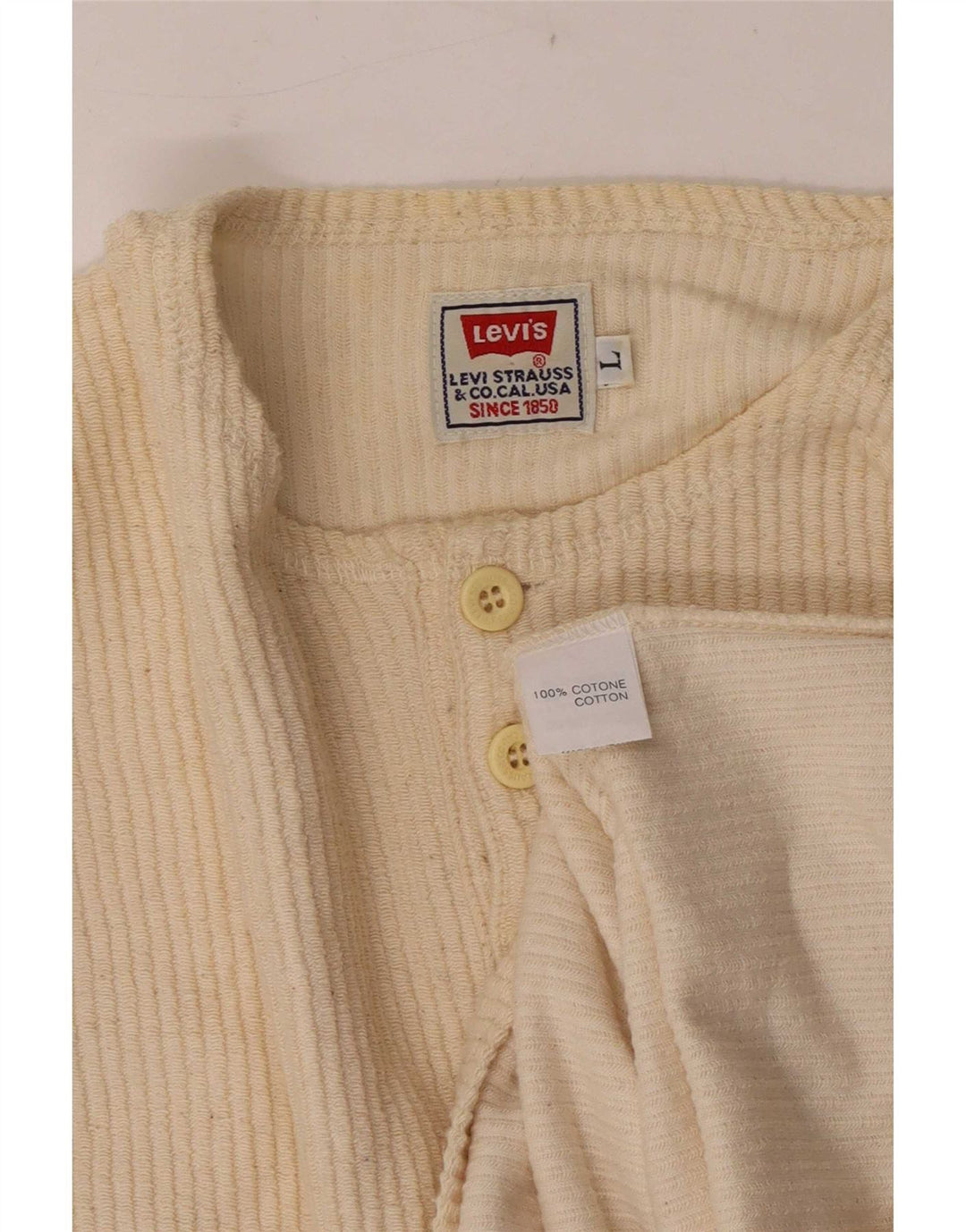 Levi's Mens Top Long Sleeve Large Beige Cotton