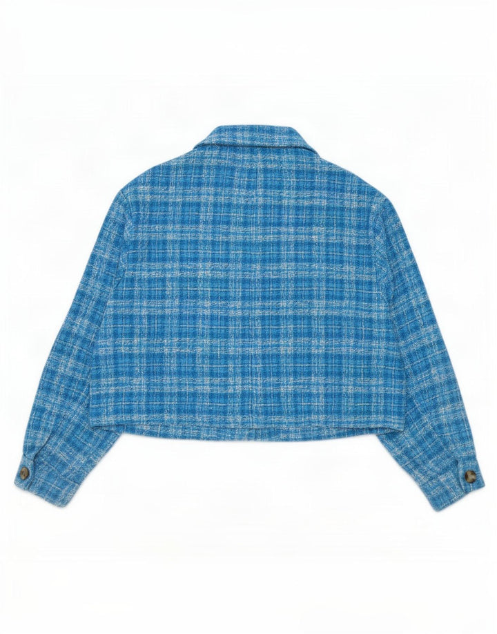 Zara Womens Bomber Jacket UK 18 XL Blue Plaid Polyester
