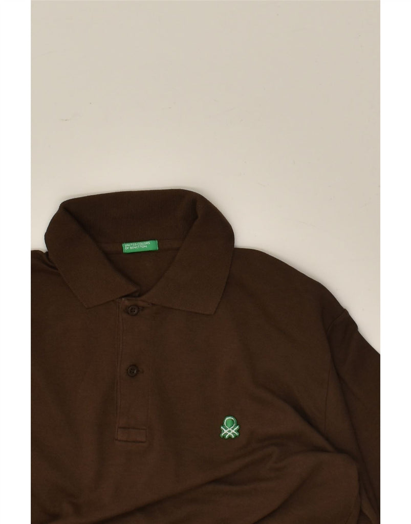 BENETTON Boys Long Sleeve Polo Shirt 9-10 Years Large Brown Cotton | Vintage Benetton | Thrift | Second-Hand Benetton | Used Clothing | Messina Hembry 