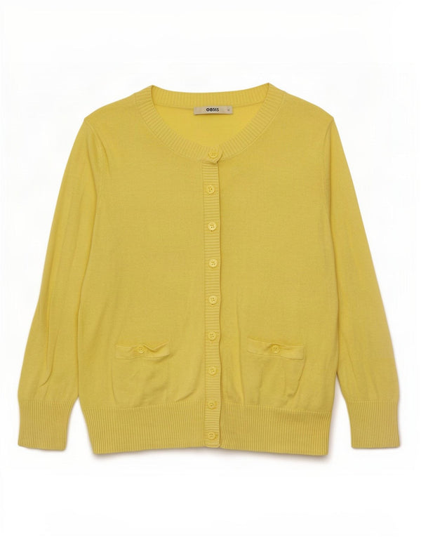 Oasis Womens Crop 3/4 Sleeve Cardigan Sweater UK 12 Medium Yellow Cotton